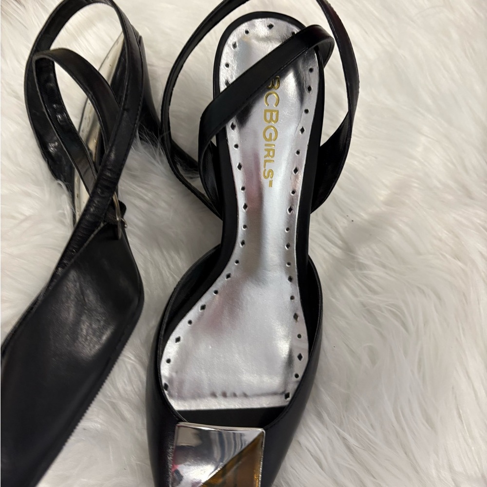 BCBGirls Black and Silver Slingback Heels